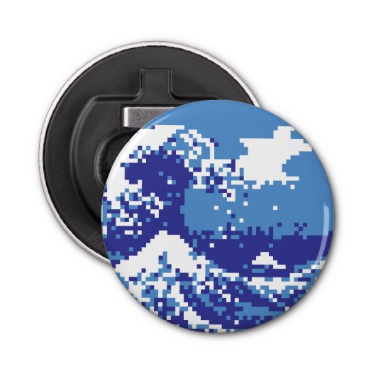 Pixel Tsunami Blue met 8 bits Pixel Art Button Flesopener (Voorkant)