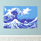 Pixel Tsunami Blue met 8 bits Pixel Art Canvas Afdruk (Insitu (Houten vloer))