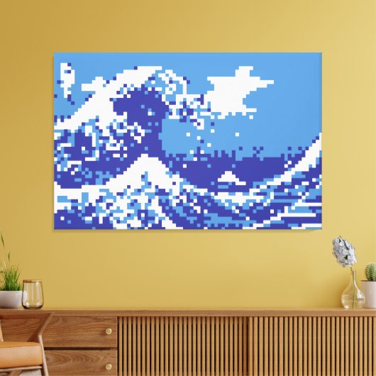 Pixel Tsunami Blue met 8 bits Pixel Art Canvas Afdruk (Insitu (Woonkamer))