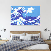 Pixel Tsunami Blue met 8 bits Pixel Art Canvas Afdruk (Insitu (Slaapkamer))