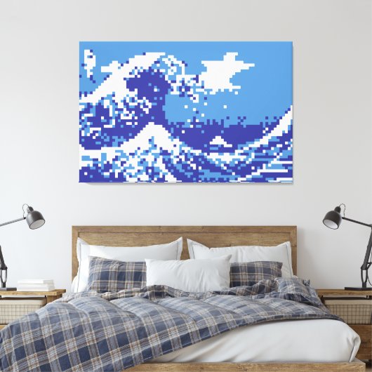 Pixel Tsunami Blue met 8 bits Pixel Art Canvas Afdruk (Insitu (Slaapkamer))
