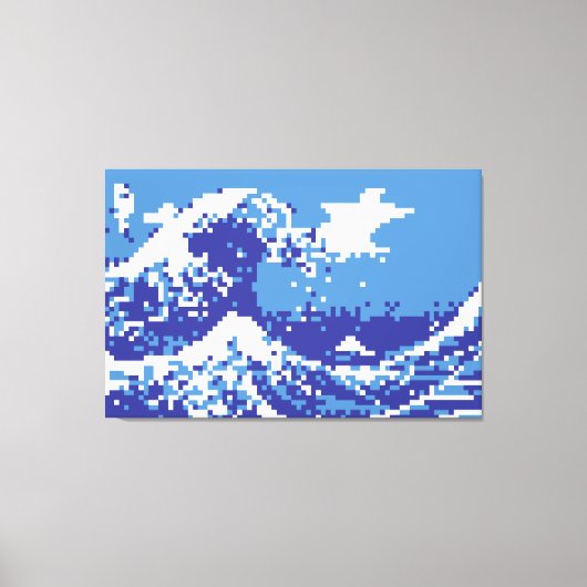 Pixel Tsunami Blue met 8 bits Pixel Art Canvas Afdruk (Voorkant)
