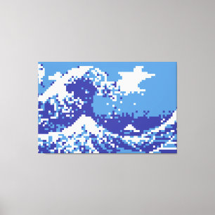 Pixel Tsunami Blue met 8 bits Pixel Art Canvas Afdruk