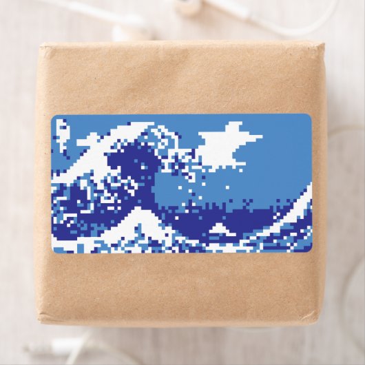 Pixel Tsunami Blue met 8 bits Pixel Art Etiket (Insitu)