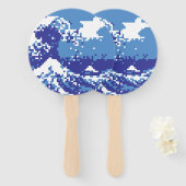 Pixel Tsunami Blue met 8 bits Pixel Art Handwaaier (Voorkant en achterkant)