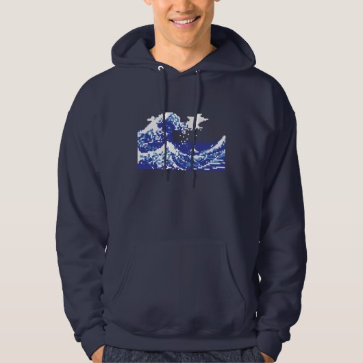 Pixel Tsunami Blue met 8 bits Pixel Art Hoodie (Voorkant)