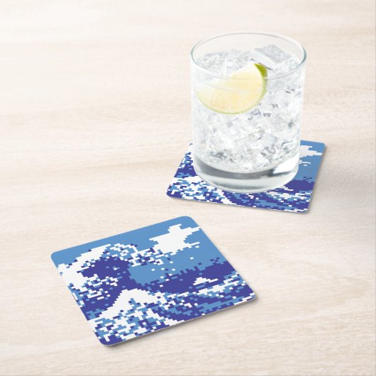 Pixel Tsunami Blue met 8 bits Pixel Art Kartonnen Onderzetters (Insitu)