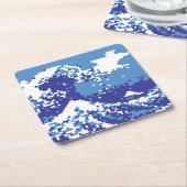 Pixel Tsunami Blue met 8 bits Pixel Art Kartonnen Onderzetters (Schuin)