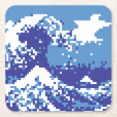 Pixel Tsunami Blue met 8 bits Pixel Art Kartonnen Onderzetters (Voorkant)