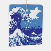 Pixel Tsunami Blue met 8 bits Pixel Art Keramisch Ornament (Rechts)