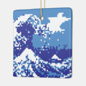 Pixel Tsunami Blue met 8 bits Pixel Art Keramisch Ornament (Links)