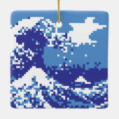 Pixel Tsunami Blue met 8 bits Pixel Art Keramisch Ornament (Achterkant)