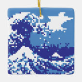 Pixel Tsunami Blue met 8 bits Pixel Art Keramisch Ornament (Voorkant)