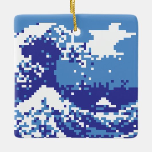 Pixel Tsunami Blue met 8 bits Pixel Art Keramisch Ornament (Voorkant)