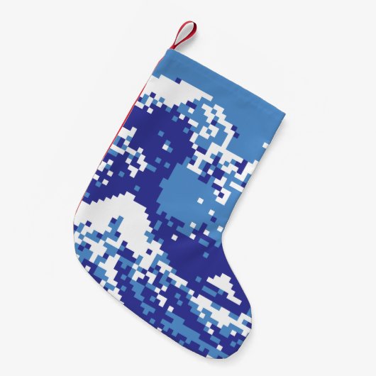 Pixel Tsunami Blue met 8 bits Pixel Art Kleine Kerstsok (Voorkant (Hangend))