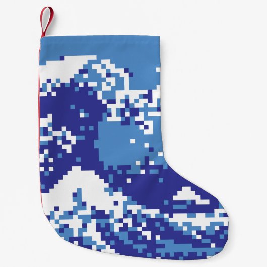 Pixel Tsunami Blue met 8 bits Pixel Art Kleine Kerstsok (Voorkant)