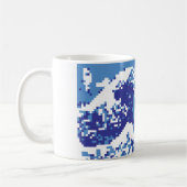 Pixel Tsunami Blue met 8 bits Pixel Art Koffiemok (Links)