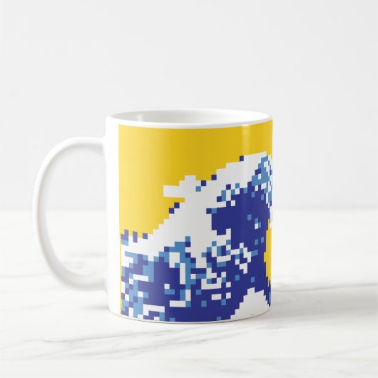 Pixel Tsunami Blue met 8 bits Pixel Art Koffiemok (Links)