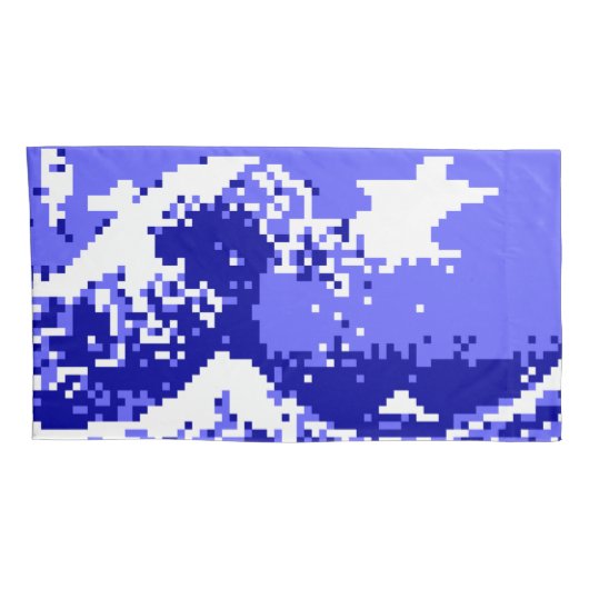 Pixel Tsunami Blue met 8 bits Pixel Art Kussensloop (Achterkant-Rechts)