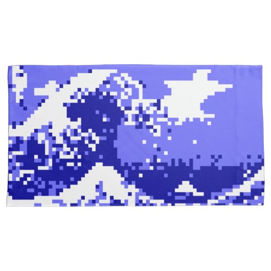 Pixel Tsunami Blue met 8 bits Pixel Art Kussensloop (Voorkant-Rechts)