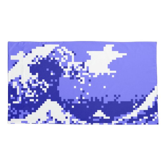 Pixel Tsunami Blue met 8 bits Pixel Art Kussensloop (Achterkant-Links)