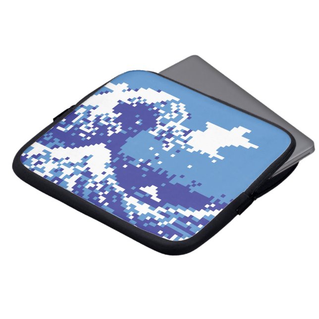 Pixel Tsunami Blue met 8 bits Pixel Art Laptop Sleeve (Voorkant top)