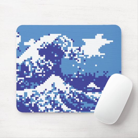 Pixel Tsunami Blue met 8 bits Pixel Art Muismat (Met muis)