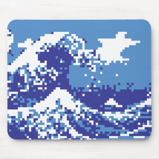 Pixel Tsunami Blue met 8 bits Pixel Art Muismat (Voorkant)