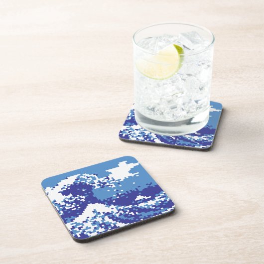 Pixel Tsunami Blue met 8 bits Pixel Art Onderzetter (Rechterzijde)