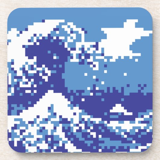 Pixel Tsunami Blue met 8 bits Pixel Art Onderzetter (Voorkant)