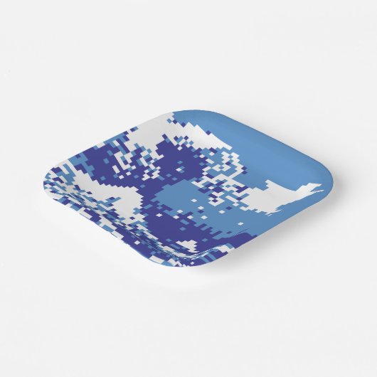 Pixel Tsunami Blue met 8 bits Pixel Art Papieren Bordje (Gebogen)