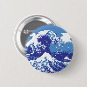 Pixel Tsunami Blue met 8 bits Pixel Art Ronde Button 5,7 Cm (Voorkant /achterkant)