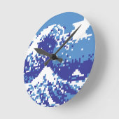 Pixel Tsunami Blue met 8 bits Pixel Art Ronde Klok (Hoek)