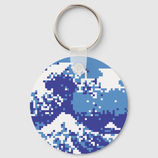 Pixel Tsunami Blue met 8 bits Pixel Art Sleutelhanger (Voorkant)