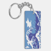 Pixel Tsunami Blue met 8 bits Pixel Art Sleutelhanger (Voorkant Links)