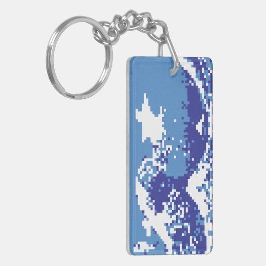 Pixel Tsunami Blue met 8 bits Pixel Art Sleutelhanger (Voorkant Links)