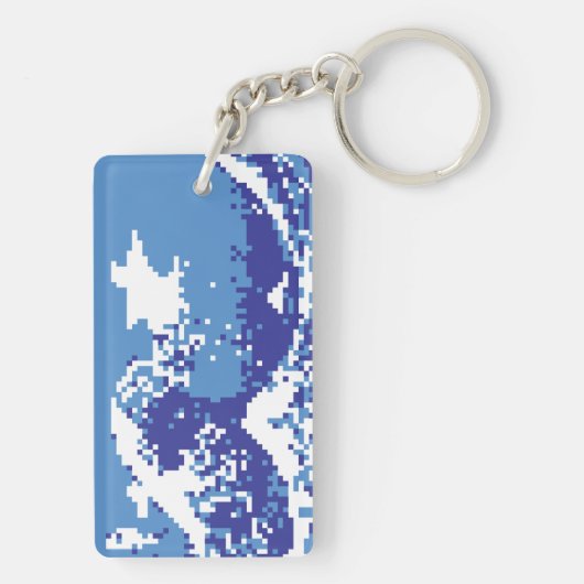 Pixel Tsunami Blue met 8 bits Pixel Art Sleutelhanger (achterkant)