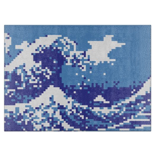 Pixel Tsunami Blue met 8 bits Pixel Art Snijplank (Voorkant)