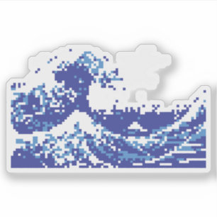 Pixel Tsunami Blue met 8 bits Pixel Art Sticker