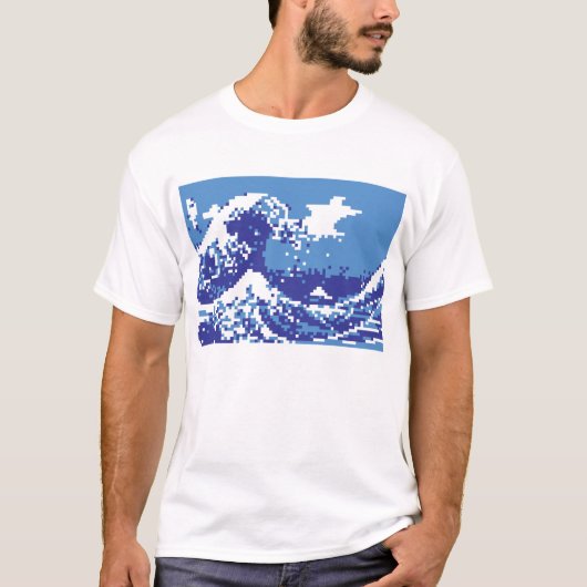 Pixel Tsunami Blue met 8 bits Pixel Art T-shirt (Voorkant)