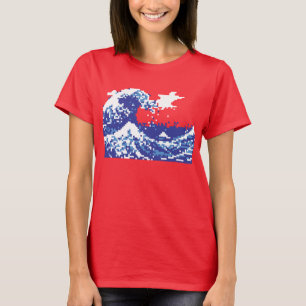 Pixel Tsunami Blue met 8 bits Pixel Art T-shirt
