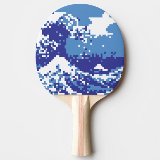 Pixel Tsunami Blue met 8 bits Pixel Art Tafeltennisbatje (Voorkant)