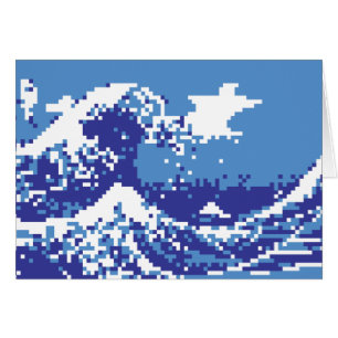 Pixel Tsunami Blue met 8 bits Pixel Art Wenskaart