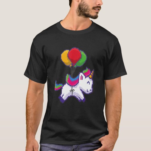Pixel Unicorn op ballonnen T-shirt (Voorkant)
