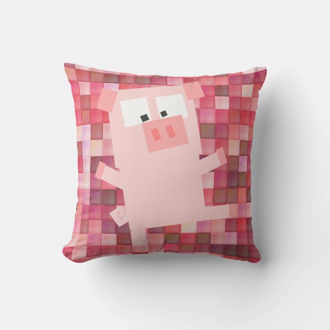Pixel Varkens Graad A Sierkussen van katoen 16x16 (Voorkant)