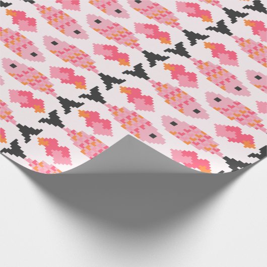 Pixel Vissen en Hartjes Patroon Cadeaupapier (Hoek)