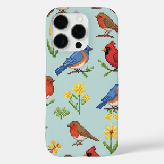 Pixel vogels en bloemen Case-Mate iPhone case (Achterkant)
