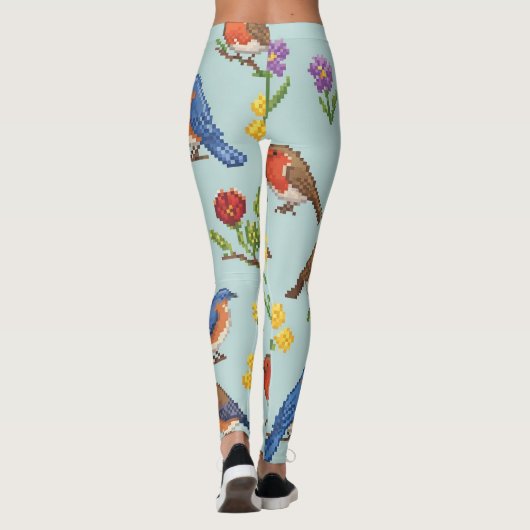 Pixel vogels en bloemen leggings (Achterkant)