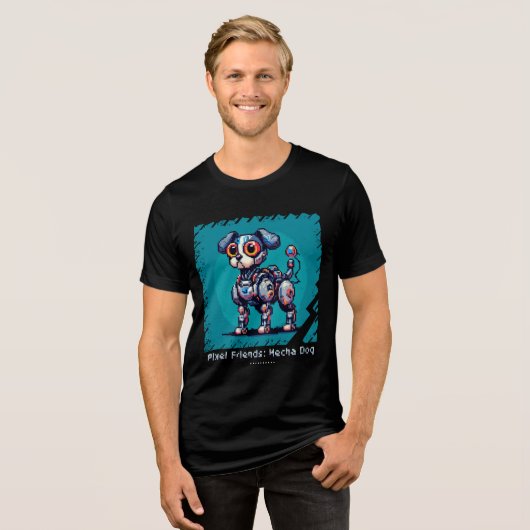 Pixel Vrienden: Mecha Dog (Man Tshirt)(FunnyTshirt Tri-Blend Shirt (Voorkant volledig)