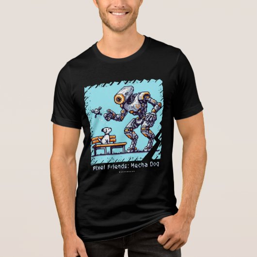 Pixel Vrienden: Mecha Dog (Man Tshirt)(FunnyTshirt Tri-Blend Shirt (Voorkant)